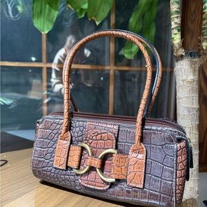 Y2K Faux Croc Shoulder Bag with Brass Detail